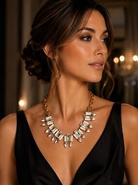 J. Crew Cream clear rhinestone gem jewel embellished necklace